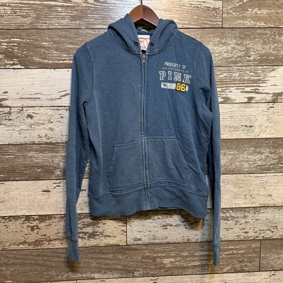 PINK Victoria's Secret Tops - PINK Victoria's Secret Pink University Blue Women's Zip Up Fleece Sweatshirt